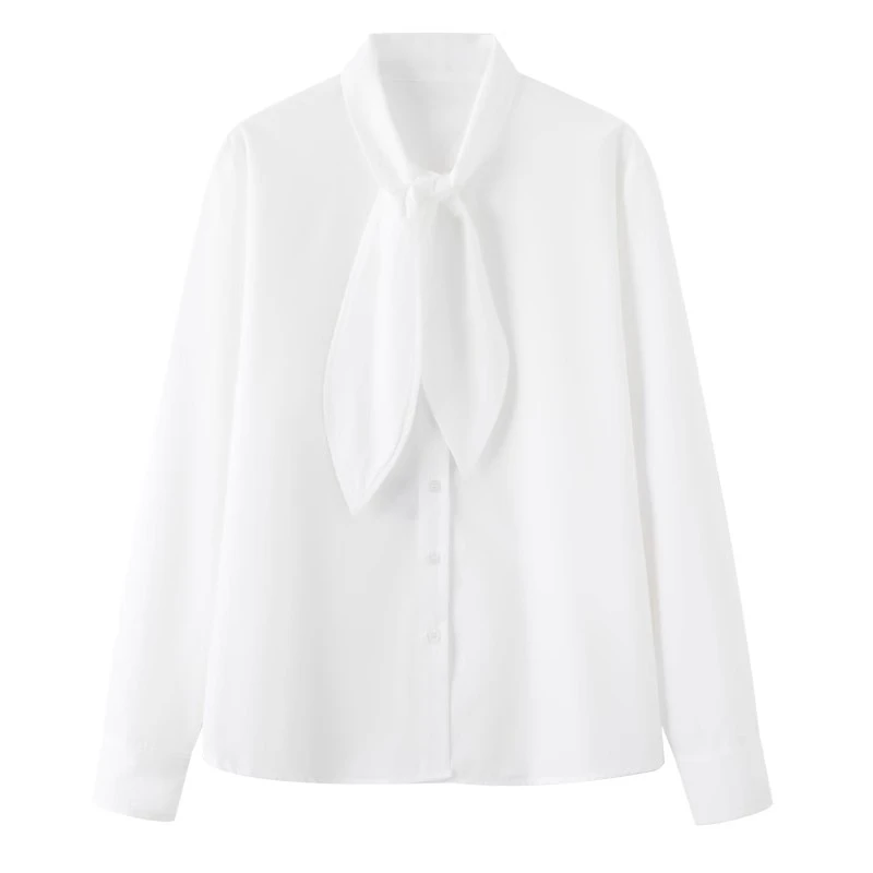 2091诗女装2025年春季新品休闲衬衣宽松上衣通勤飘带领衬衫女款
