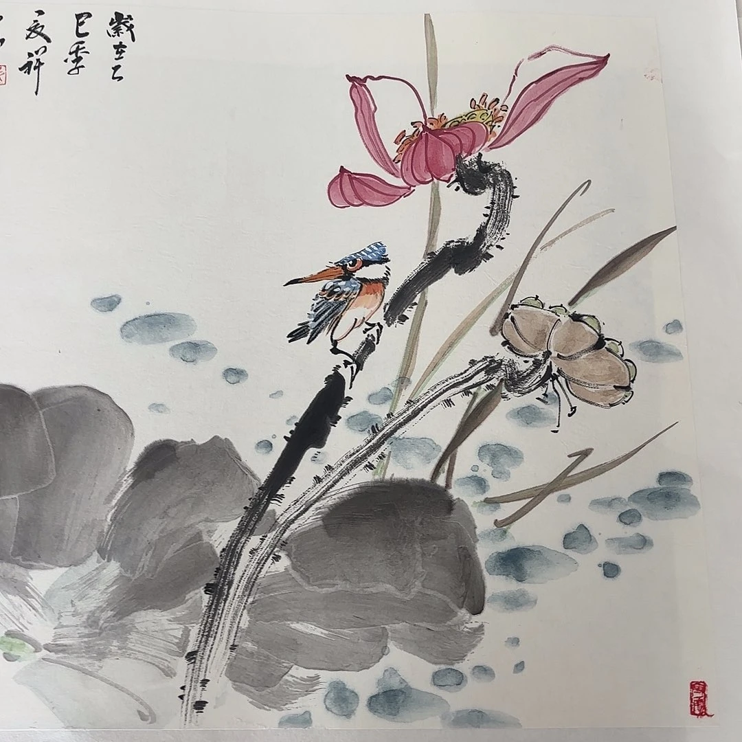 微***尘国画盛祥昆手绘荷花图