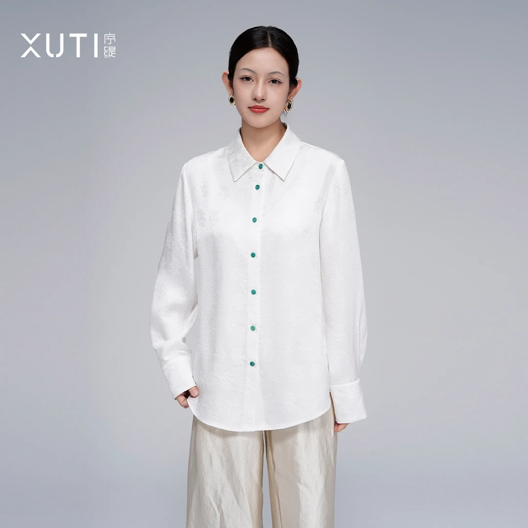 序缇『白茶』新中式100%桑蚕丝衬衫女秋新款简约长袖上衣H260-21320