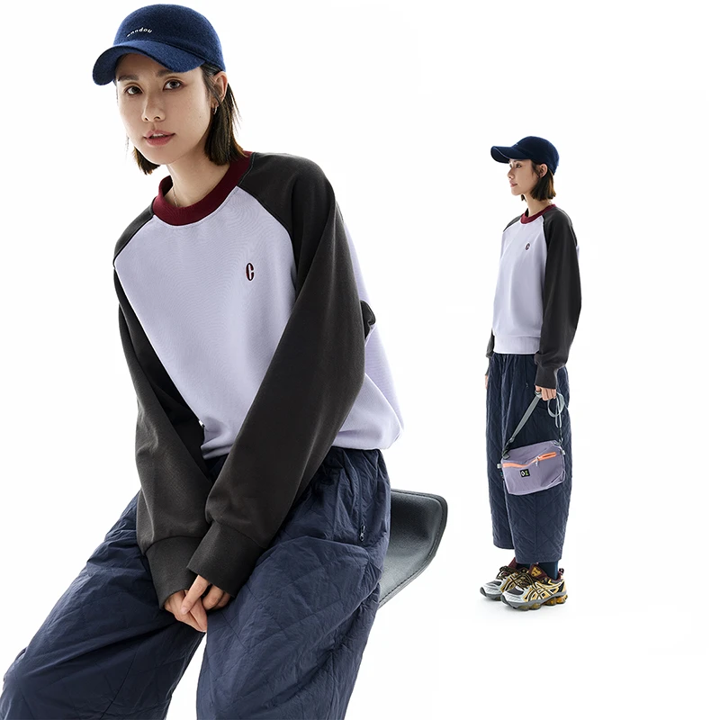 CLOUDSPACE/云上生活【麋鹿】撞色圆领插肩袖基础卫衣2025冬上衣女