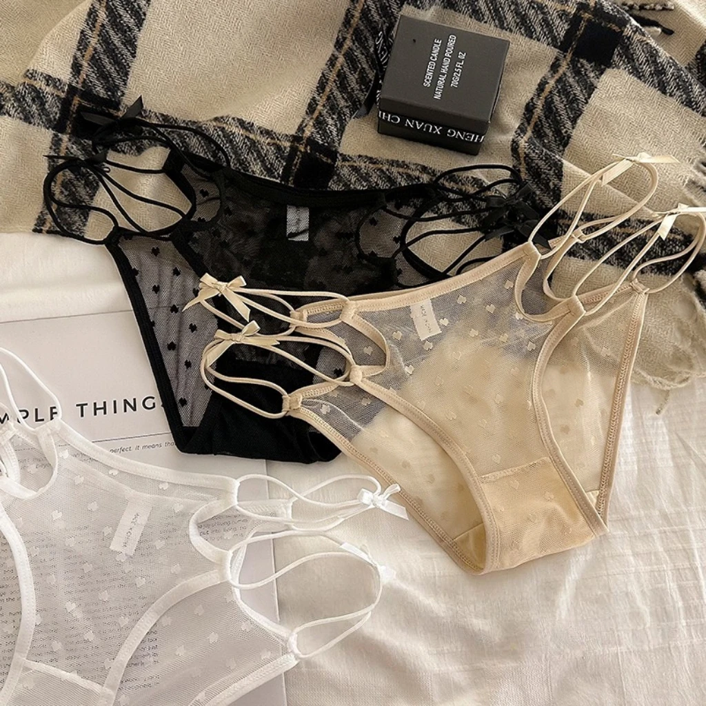 法式纯欲性感内裤少女蕾丝镂空薄款网纱透气舒适低腰女士三角裤