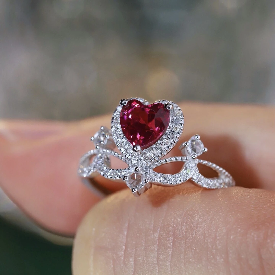 【蒂凡妮珠宝】PT900铂金尖晶石爱心皇冠戒指 源头工厂价