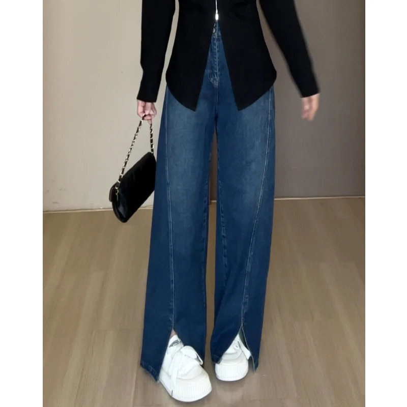 【流畅线条】大码女装微胖mm春秋高腰藏肉显瘦阔腿牛仔裤DM21565