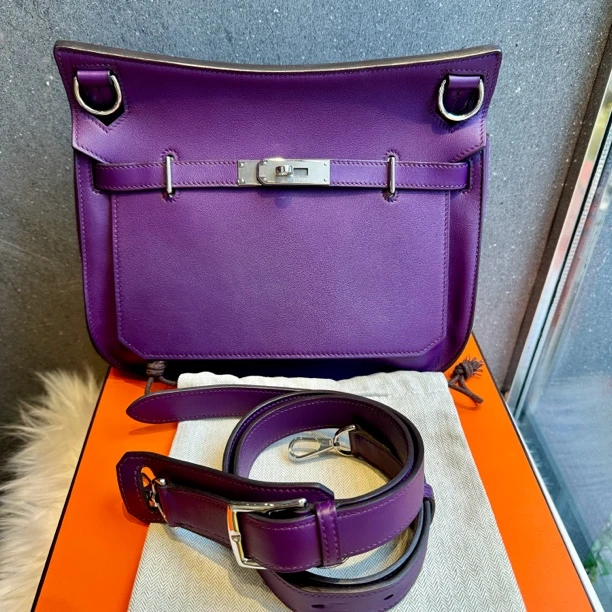 99新 Hermes/爱马仕 小号吉普赛鸢尾紫  框R刻 附盒子、小尘袋肩带