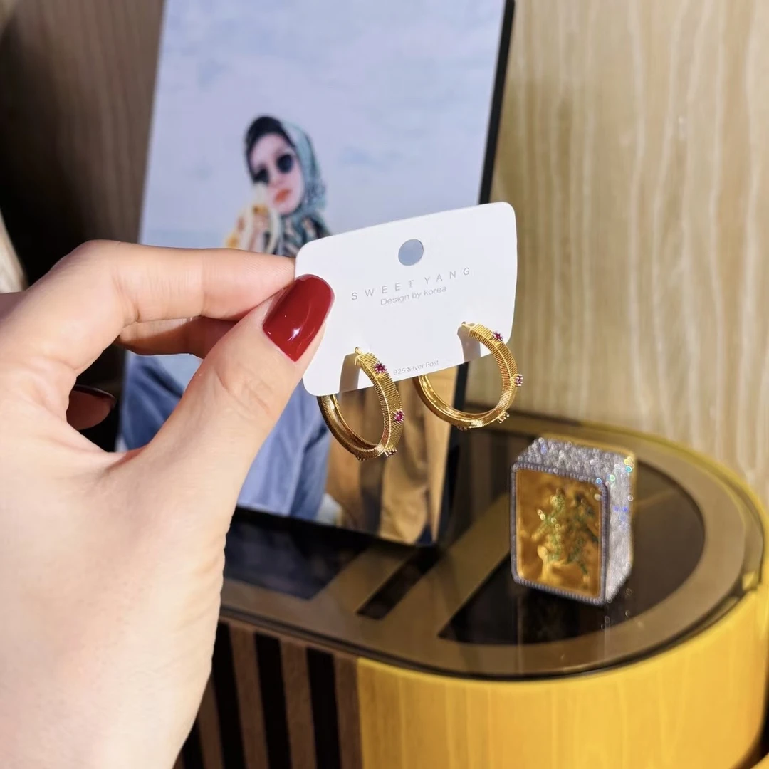 合金合成锆石耳饰 布家拉丝耳圈-zyy386