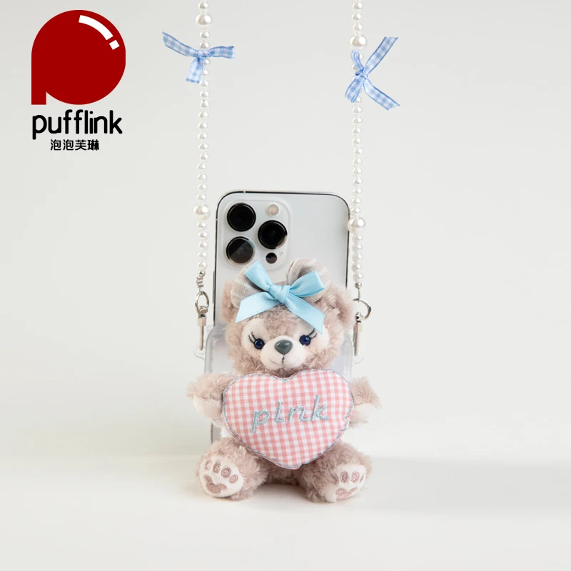 【甜脸】抱抱爱心小熊毛绒公仔手机背夹斜挎链女生礼物通用