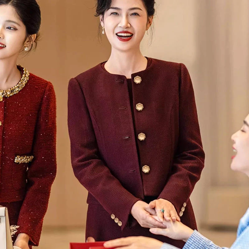 【专柜品质】秋冬季喜婆婆小香风套装高端轻奢复古红色喜妈妈结婚