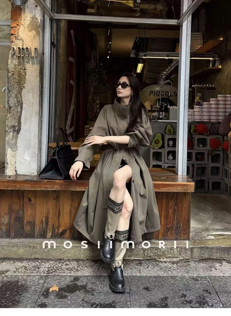 【琉璃爵士】高个子新款英伦慵懒风意式复古风衣显高垂感极简风衣