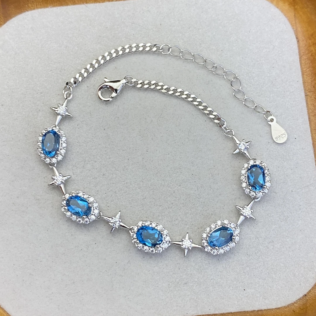 天然伦敦蓝托帕石手链s925银 主石4*6mm轻奢精致优雅气质百搭Y1