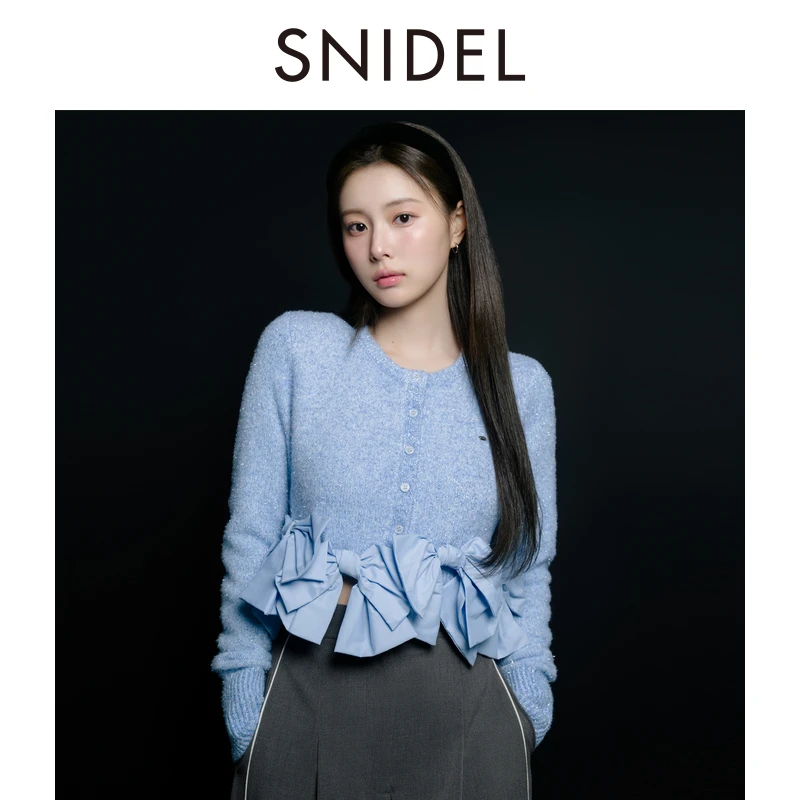 SNIDEL2025早秋新款蝴蝶结下摆套头毛衣纽扣针织开衫SWNT254220