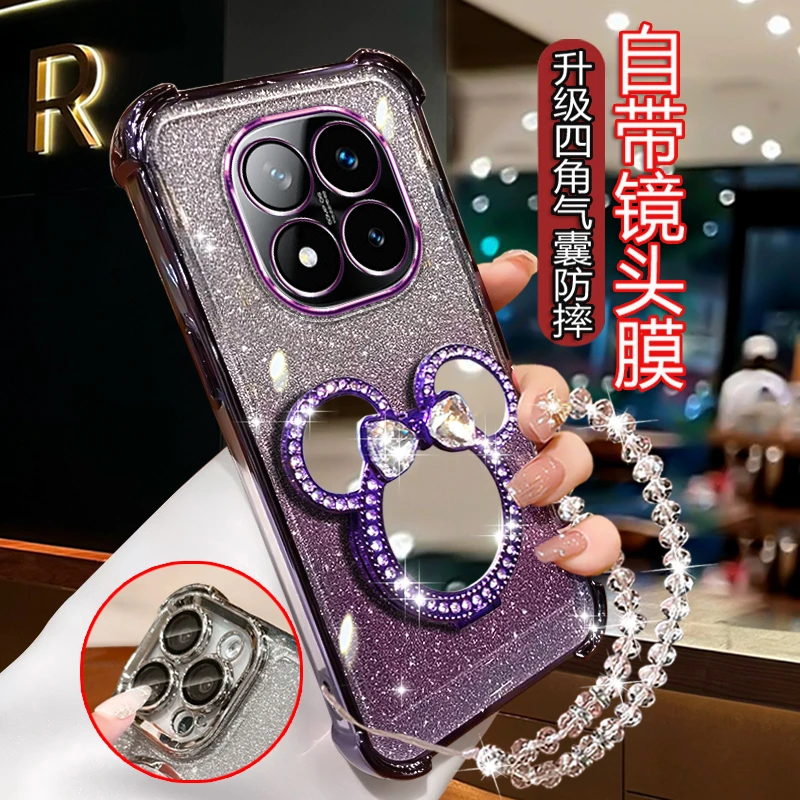 适用红米Note14Pro+手机壳带镜子支架Redmi Note14por+高级感软壳