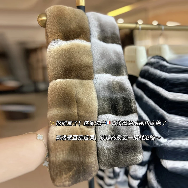 2025冬新款韩版皮草围脖百搭青紫蓝龙猫色獭兔毛原色围巾加厚保暖