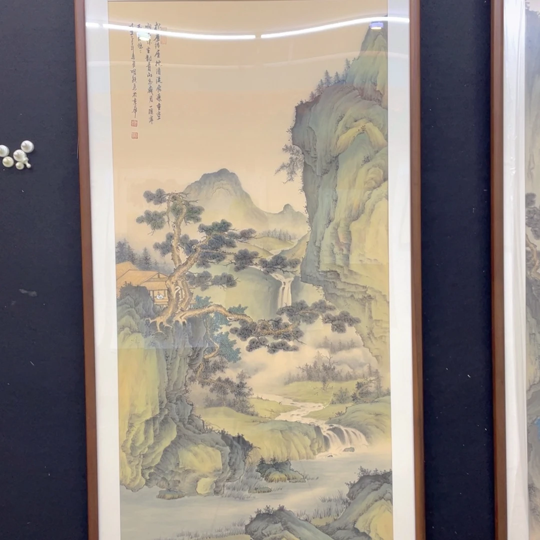 国画手绘国画，山水带框