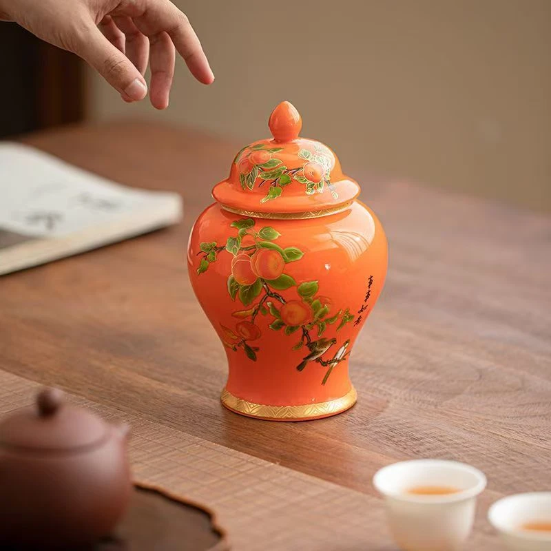 珐琅彩柿柿如意茶叶罐-ZH508