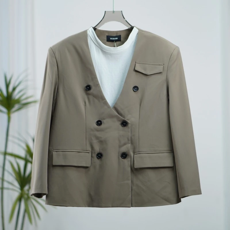 尚系列  Z475  女装时尚撤柜假两件西装外套卡其色SS08R99
