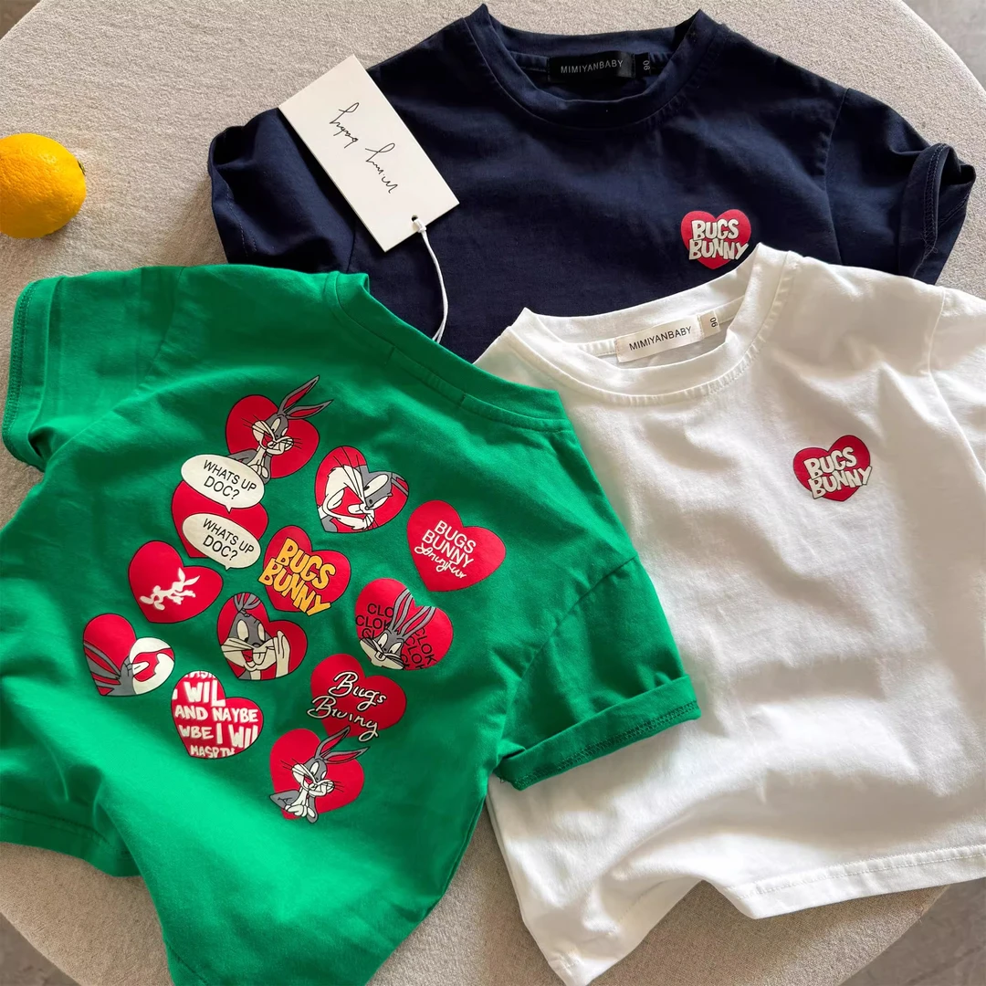 儿童短袖2025夏男童日系潮牌卡通兔八哥宝宝小童纯棉半袖女童T恤