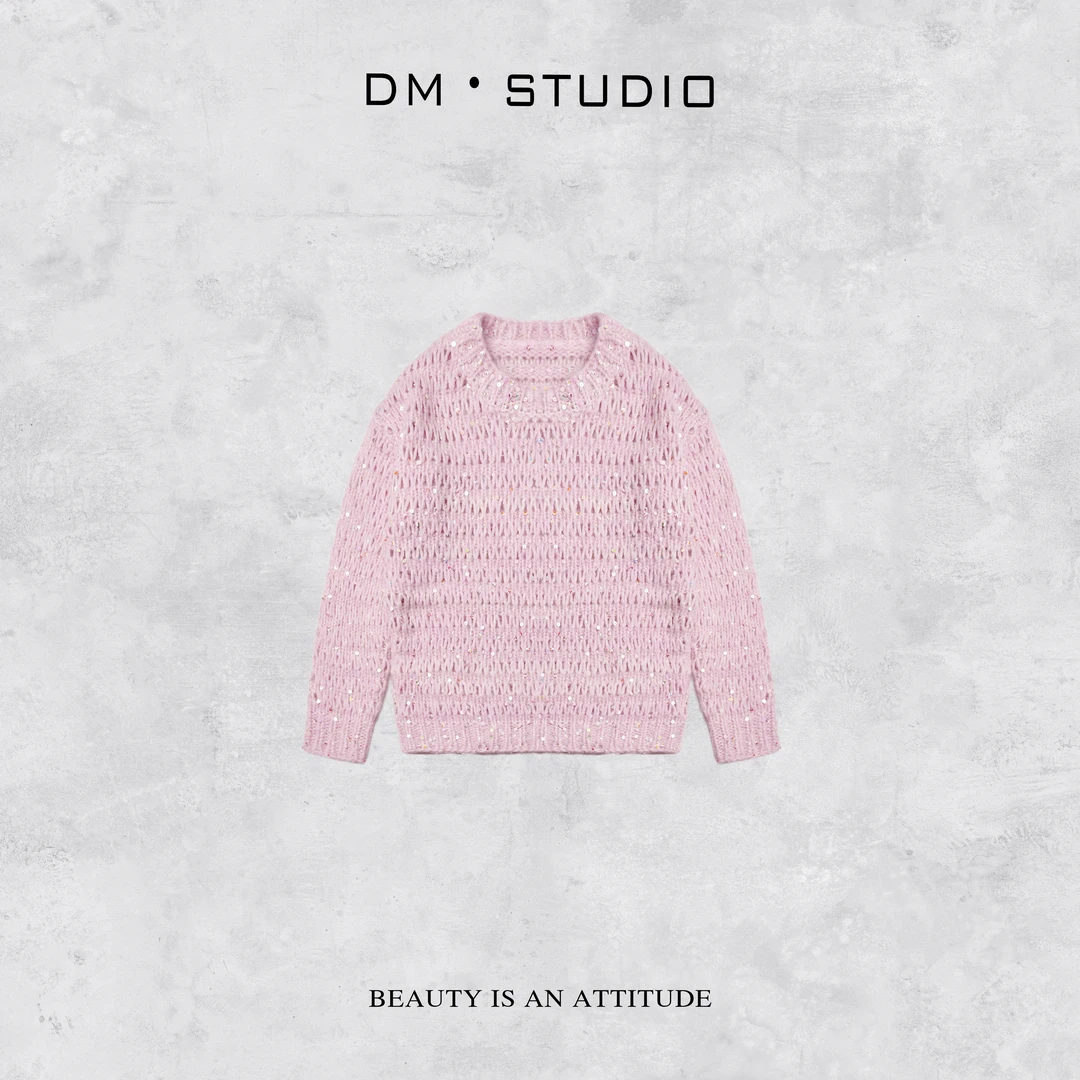 -DM•STUDIO/气质慵懒感彩色亮片羊驼羊毛混纺圆领毛衣（86112）