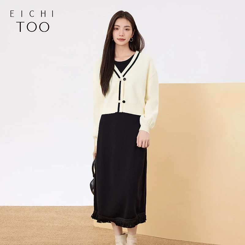 爱居兔新中式针织开衫两件式连衣裙EQLSJ3P005A