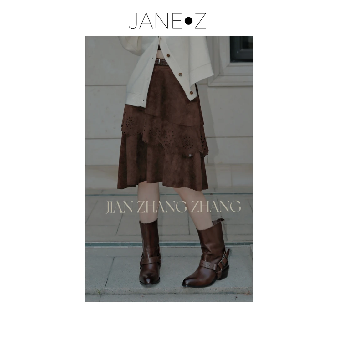 【海月轻舞】不规则裙摆复古美拉德磨毛镂空花边设计款半身裙JZ1853