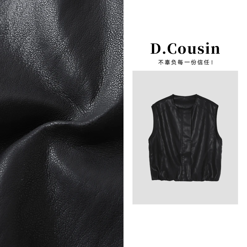 D.cousin  秋款上新休闲皮马甲气质时尚百搭宽松外套  7443