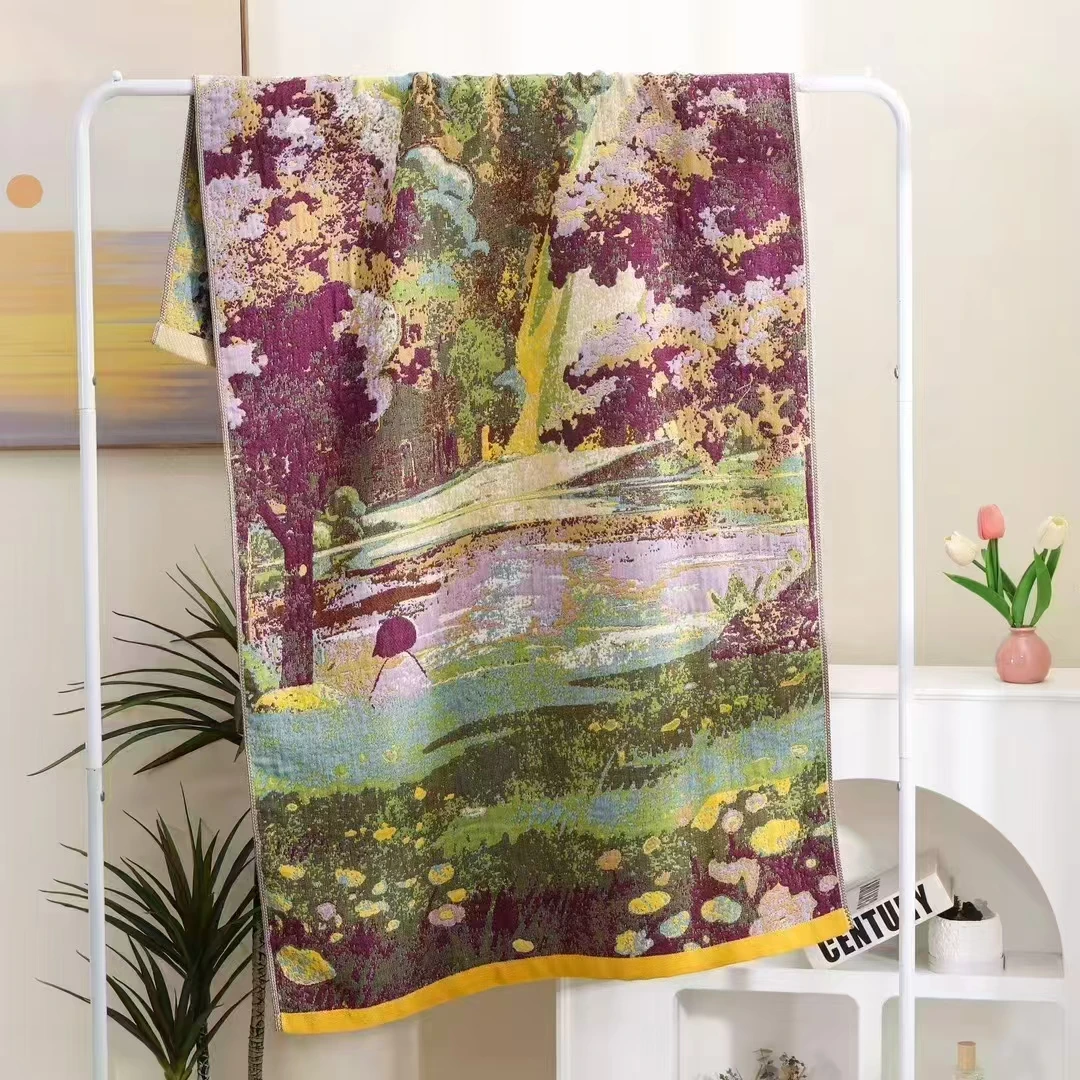 【田野女孩】80*160全棉色织提花亲肤吸水浴巾