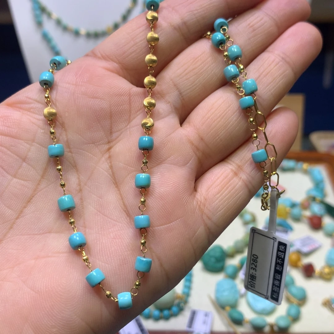 绿松石18K金镶嵌锁骨