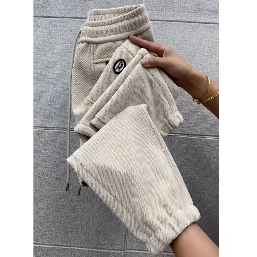 小个子九分加厚休闲裤女秋冬简约百搭高腰宽松显瘦保暖束脚哈伦裤