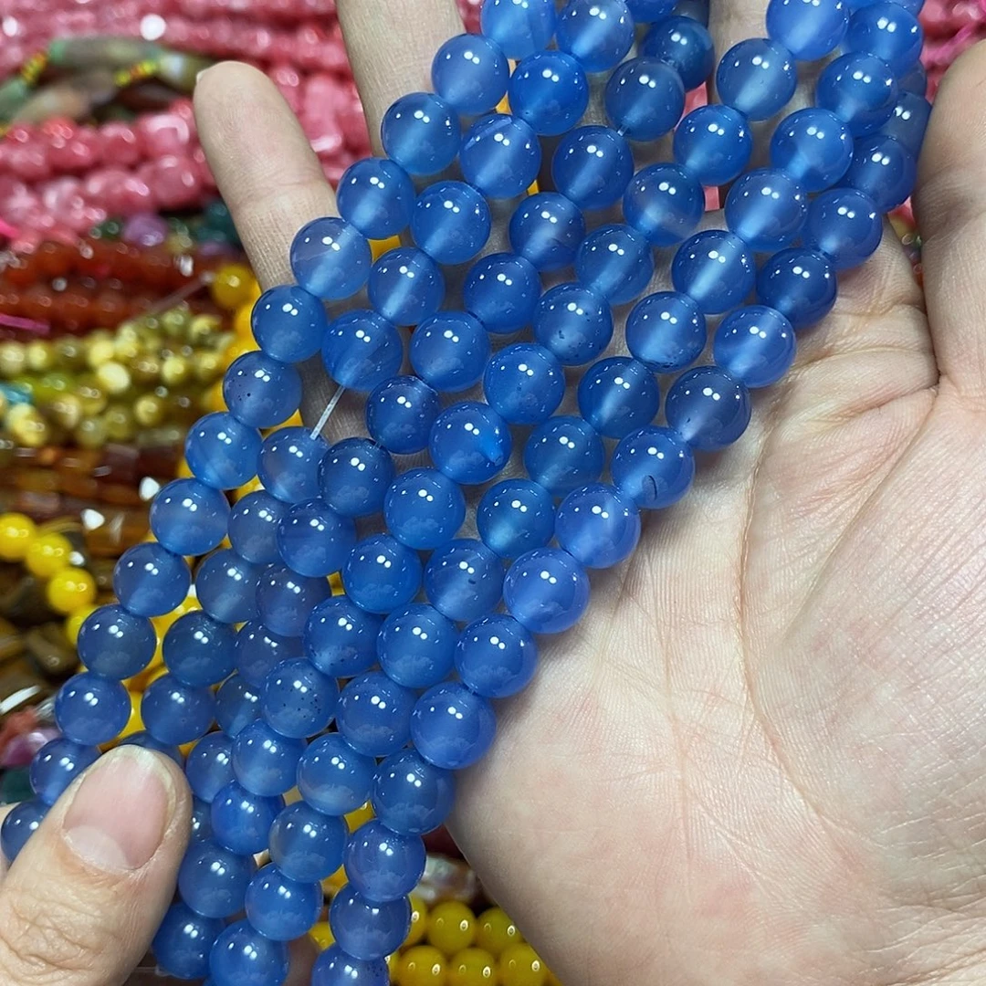 玛瑙/玉髓未镶嵌珠宝半成品蓝玛瑙一条卡10mm