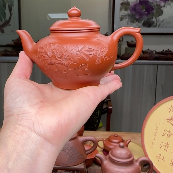 紫砂茶壶朱泥180 C C笑樱壶