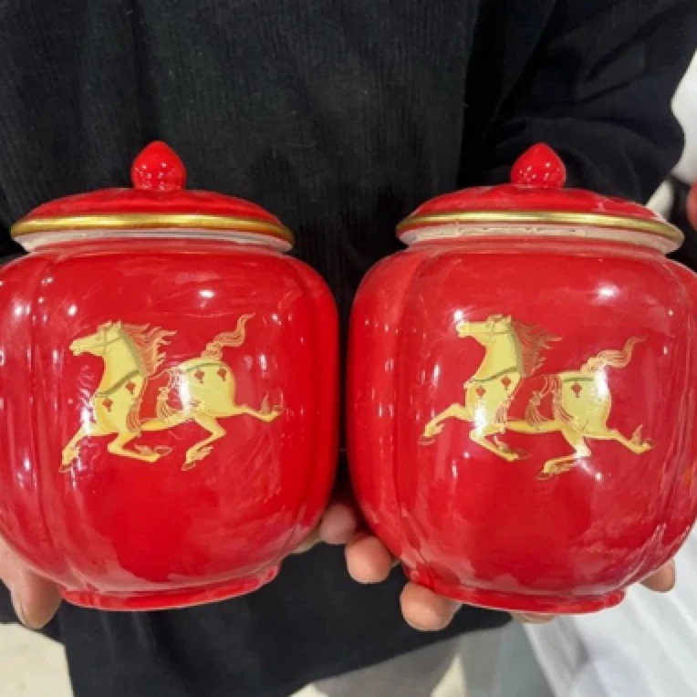 中国红马到成功茶叶罐储物罐