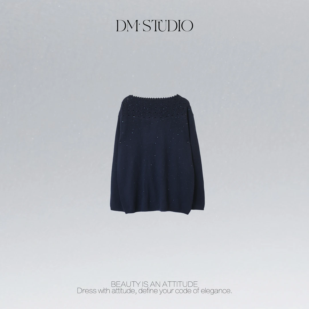 DEDM•STUDIO/冬季小众镂空细闪圆领针织衫上衣2511ZZS/138-9290