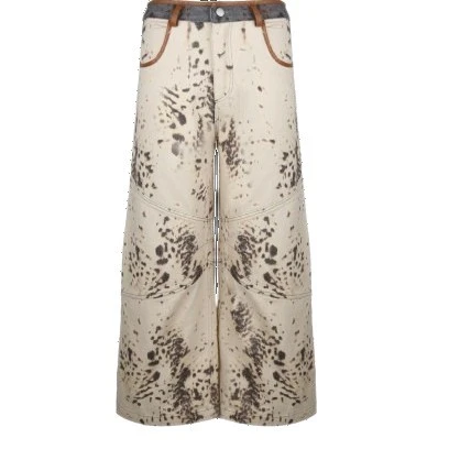 JOSSLI  纯棉设计感豹纹牛仔裤女530023