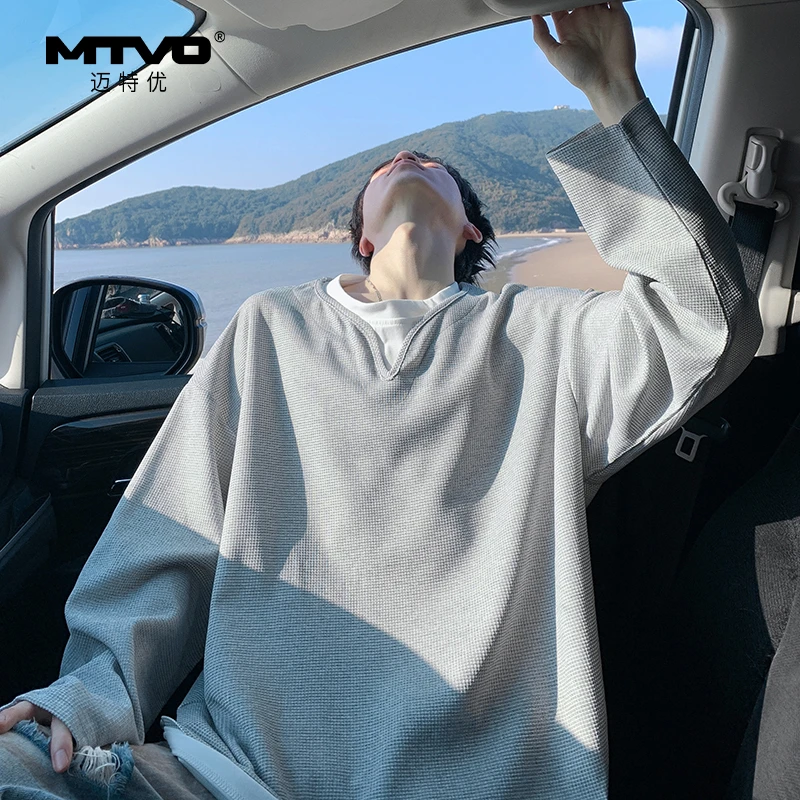 假两件卫衣2025年秋季新款男款美式潮牌简约时尚百搭华夫格卫衣