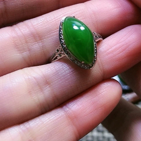 和田玉戒指银S925镶嵌