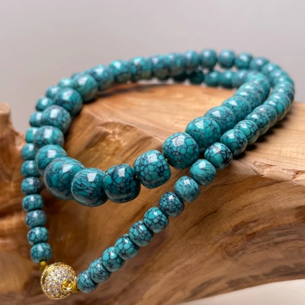 原矿绿松石网花塔链锁骨短款5.5-10mm满花满色无水无油无科技干料