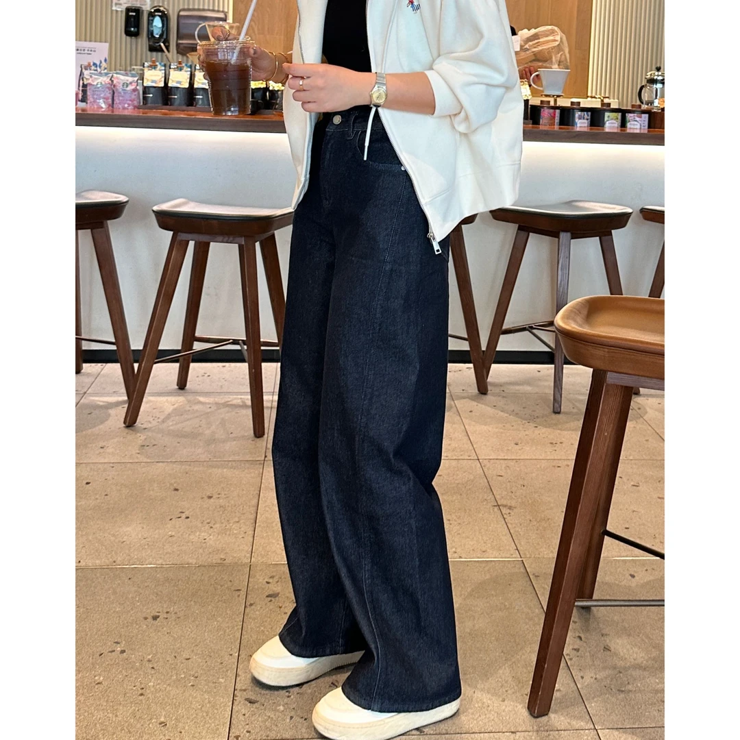 【拿捏裤】王牌裤型！显瘦遮胯高级黑金拼接弯刀阔腿牛仔裤