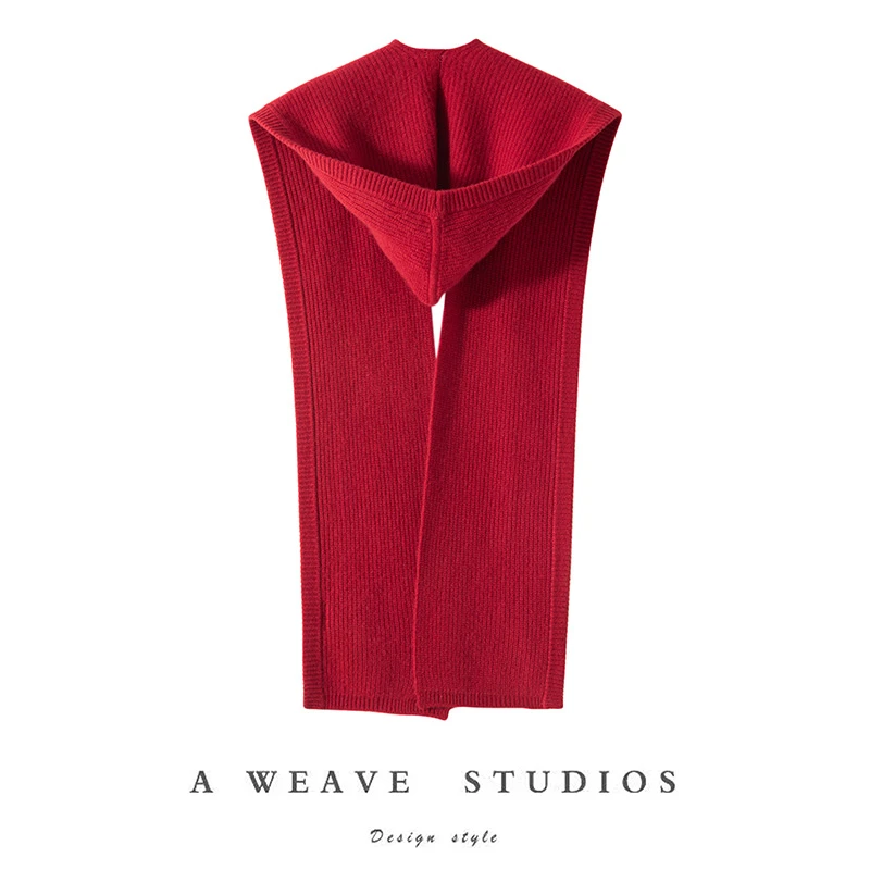 七针双股元宝针一体式100%纯山羊绒一体女加厚护颈假领子外搭披肩