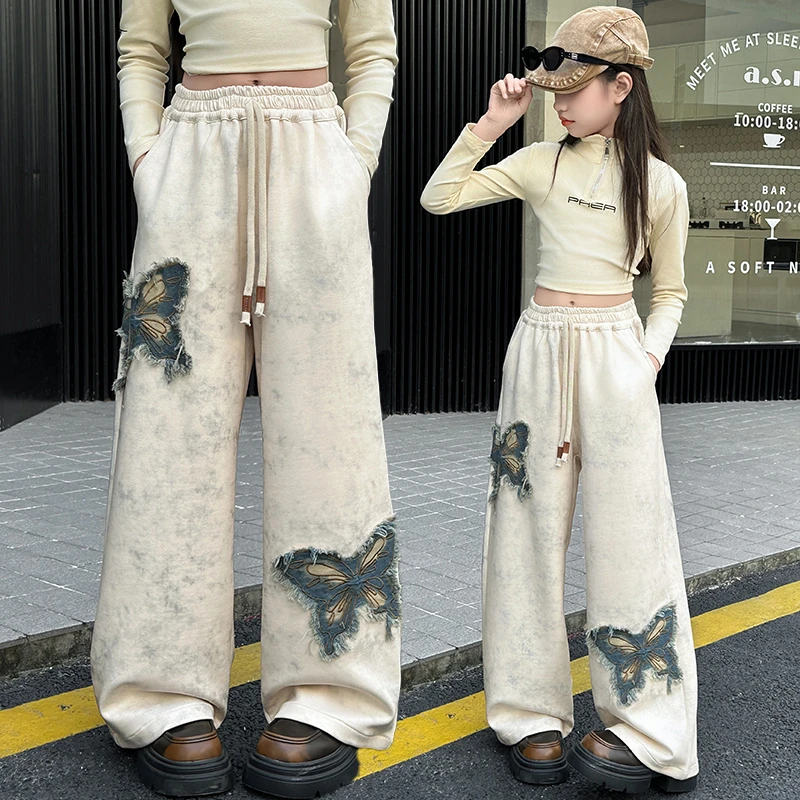 女童裤子春秋新款儿童洋气阔腿裤中大童秋季休闲卫裤女孩直筒裤潮