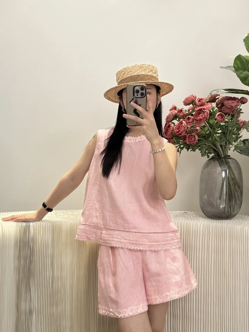 【深圳丽姐-念念】0607亚麻花边背心无袖