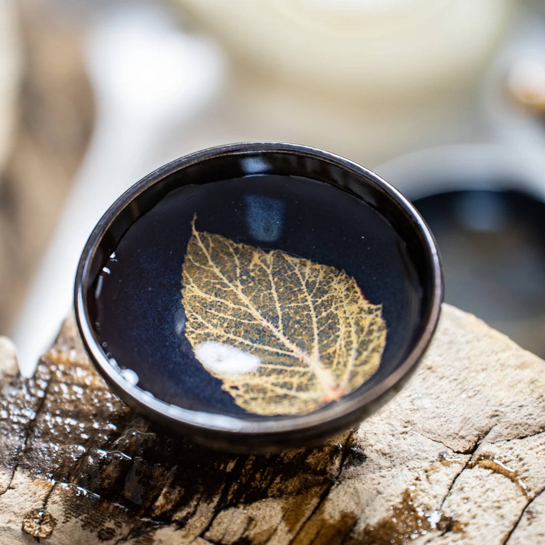 【福利】吉州窑特色木叶天目盏纯手工真实树叶烧制主人杯斗笠杯微瑕