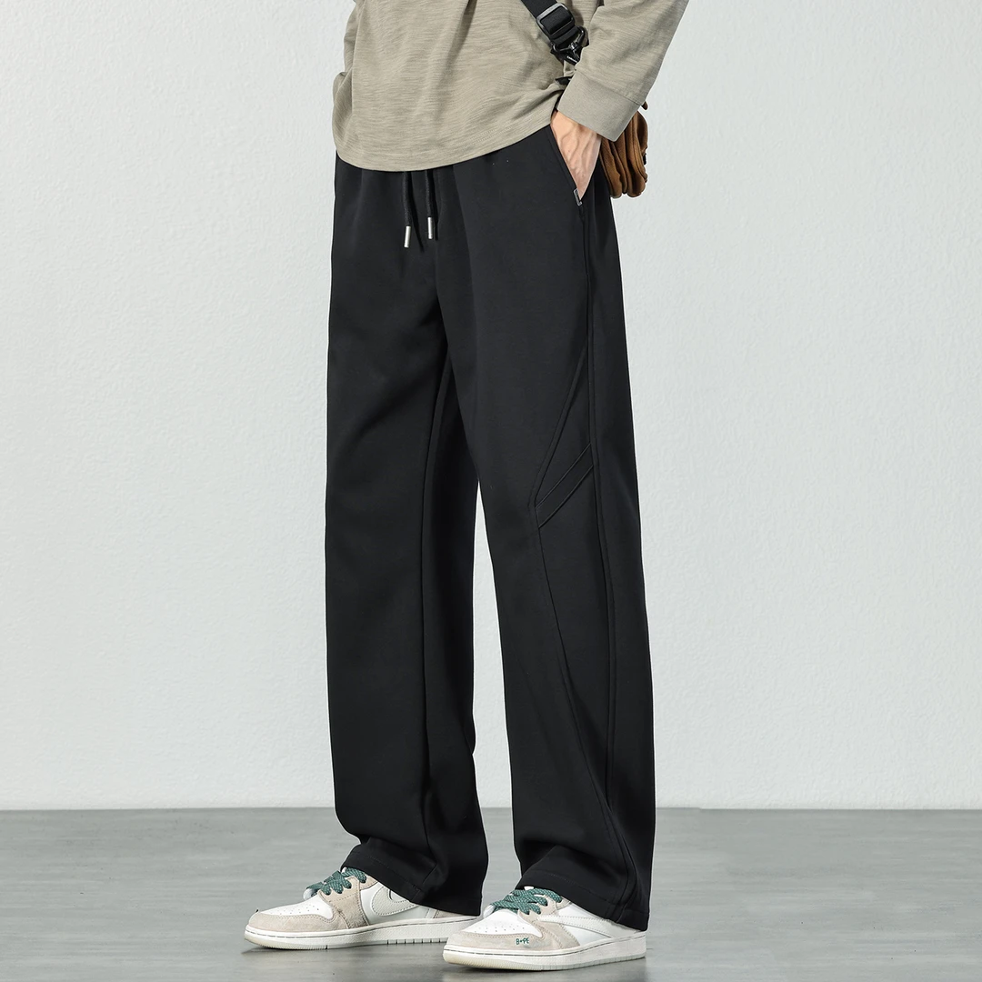重磅直筒休闲裤男士秋冬新款潮牌宽松百搭长裤子阔腿抽绳运动卫裤