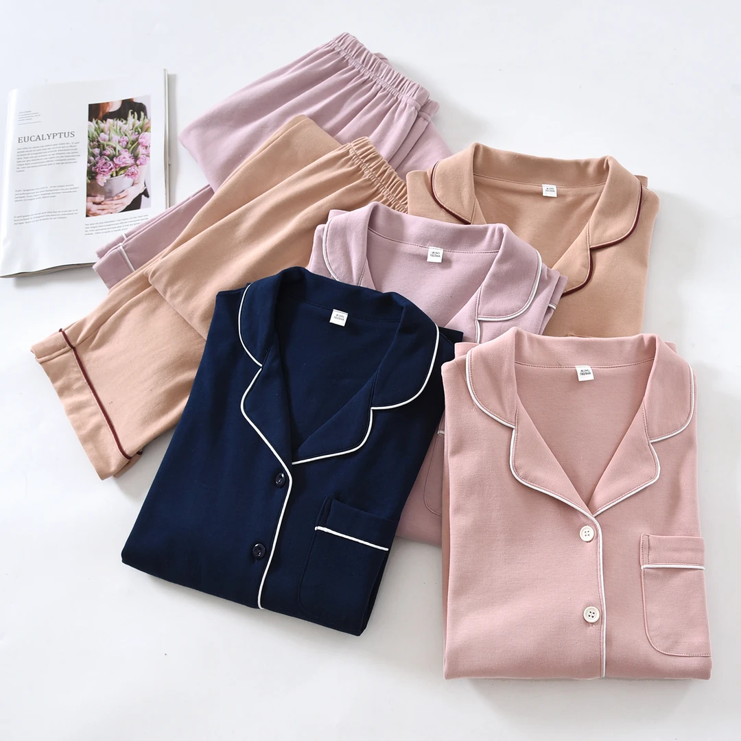 新日系秋冬纯棉棉毛睡衣女长袖长裤休闲宽松全棉家居服套装可外穿