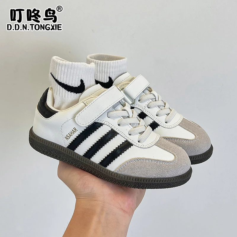 女童真皮百搭经典德训鞋2025新款中大童男童鞋儿童简约演出小白鞋