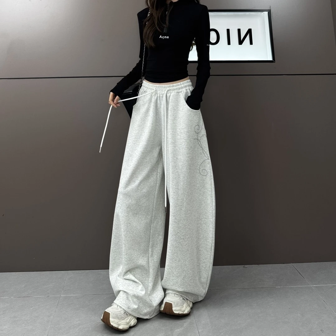 2025年秋季新重工刺绣千禧玫瑰时尚气质宽松显瘦休闲裤