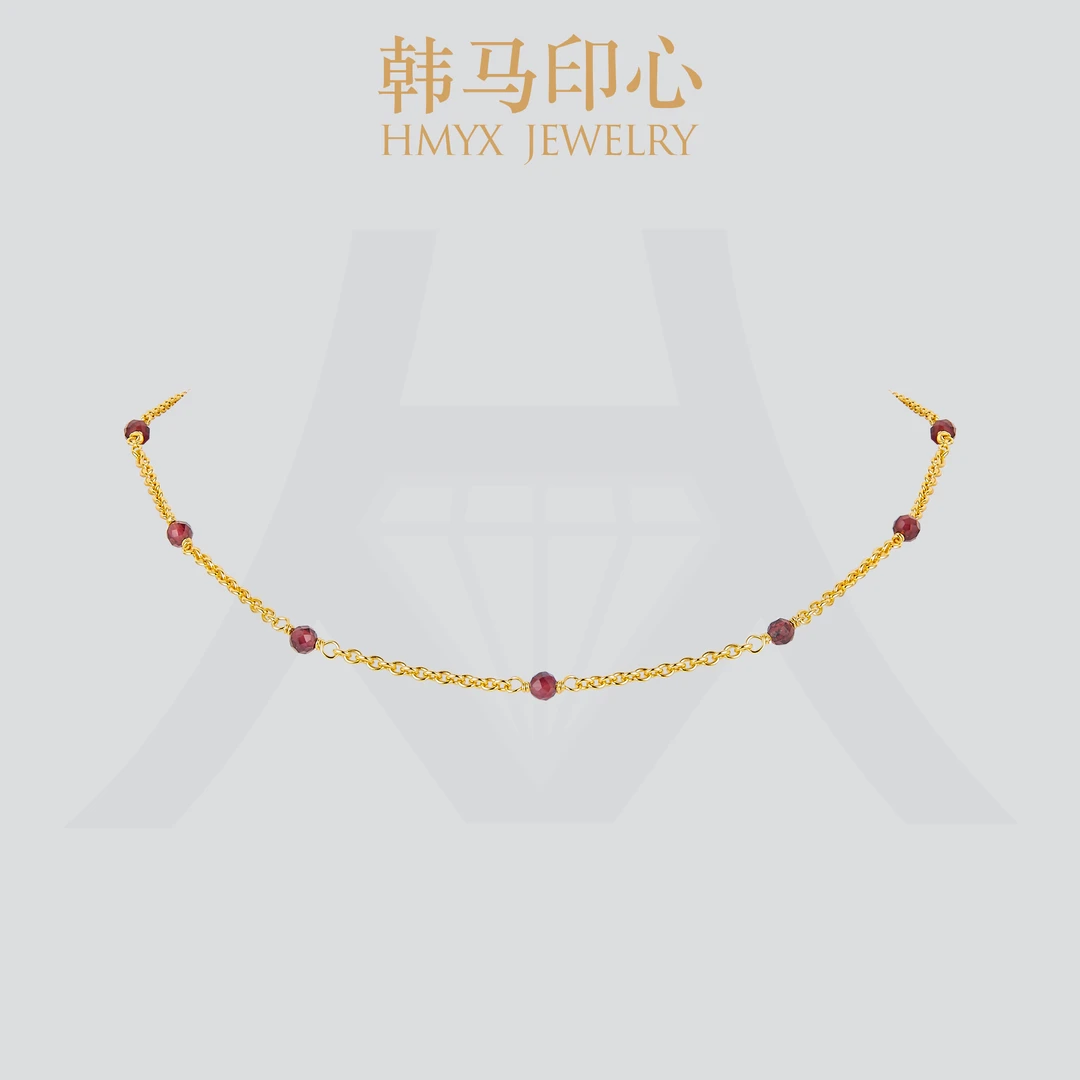 韩马印心925银手工编绕天然切割面石榴石项链精致锁骨链百搭金色