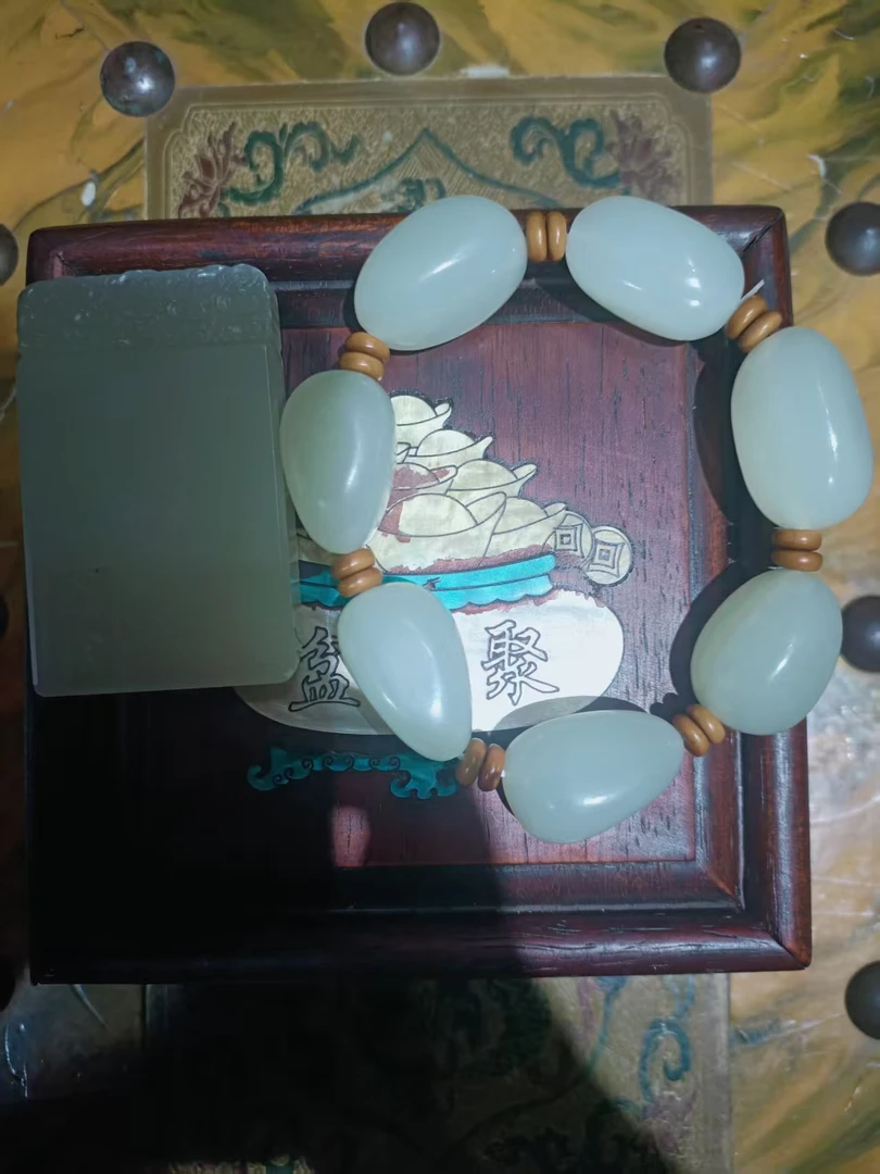 【闪购闪购】和田玉子岗牌配手串配聚宝盆盒子林9999