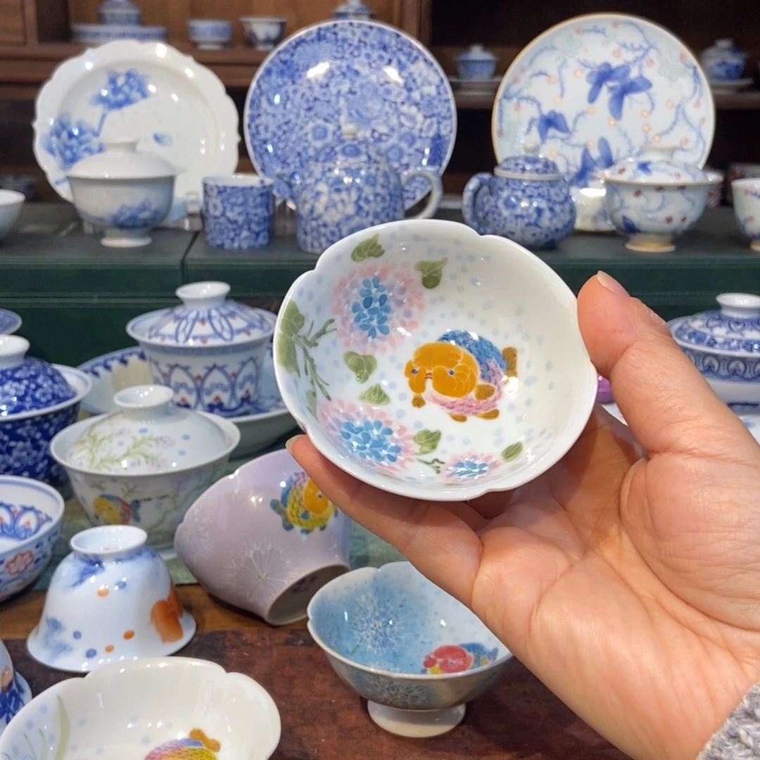 w雪山春晓绣球花兰寿鱼高足杯