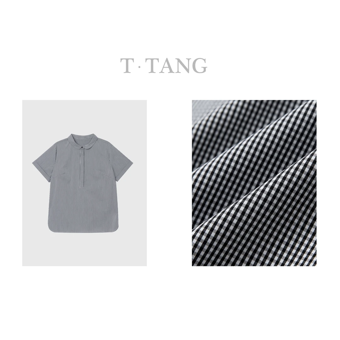 秋季高织高弹色织方格面料休闲潮流时尚黑白细格上衣【6296】