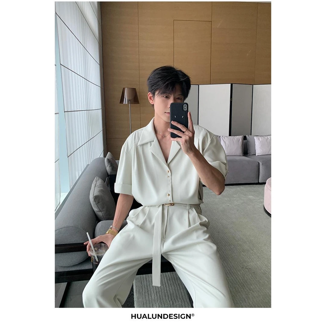 一轩轩轩 【素雅有度】夏季高级感凉感男士短袖衬衫套装25645-25317