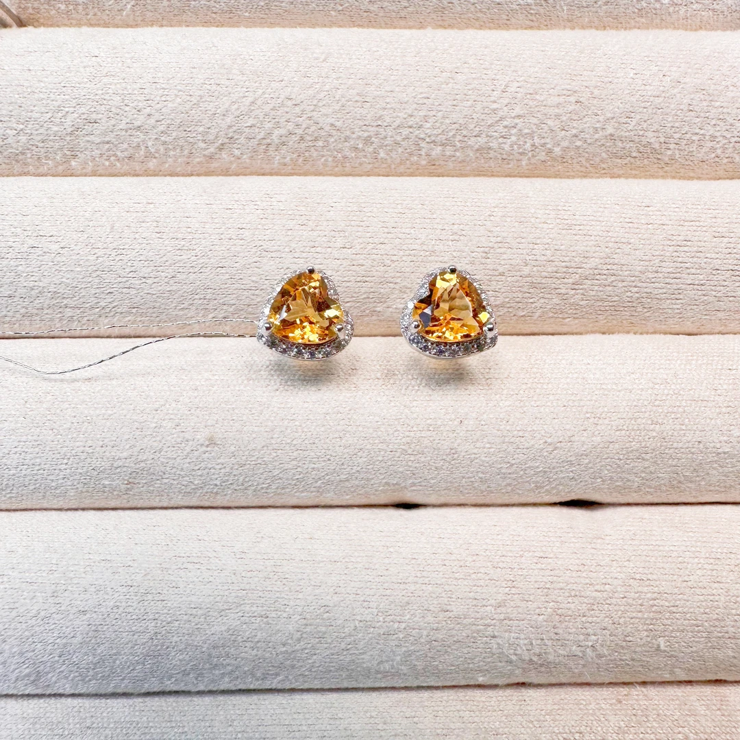 黄水晶S925银镶嵌耳钉节日生日礼物（多样性发其一）